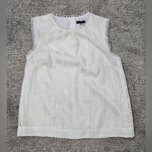 J. Crew White Minimalist Lace Embroidered Feminine Sleeveless Top sz 8